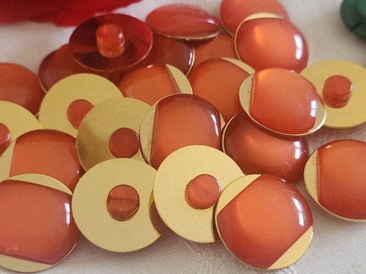 Lot 6 gros boutons vintage rouge métal doré pied 2,5 cm 25 mm pied ref 6242  ***