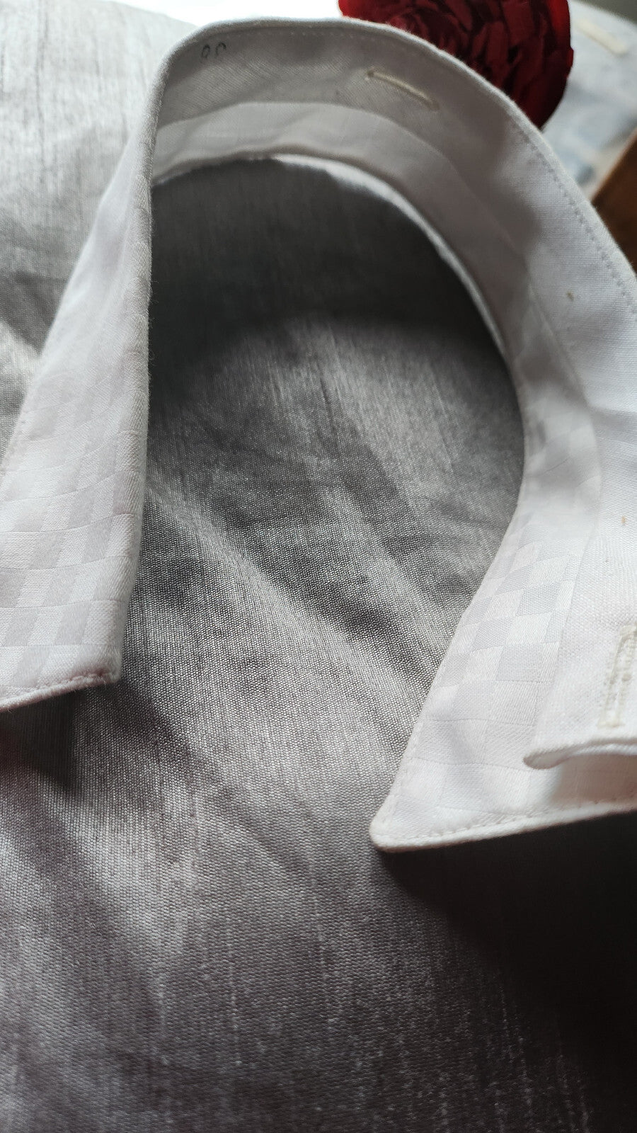 Joli col ancien chemise damassé blanc 38  vintage amovible  B1-22