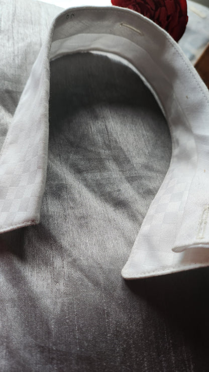 Joli col ancien chemise damassé blanc 38  vintage amovible  B1-22
