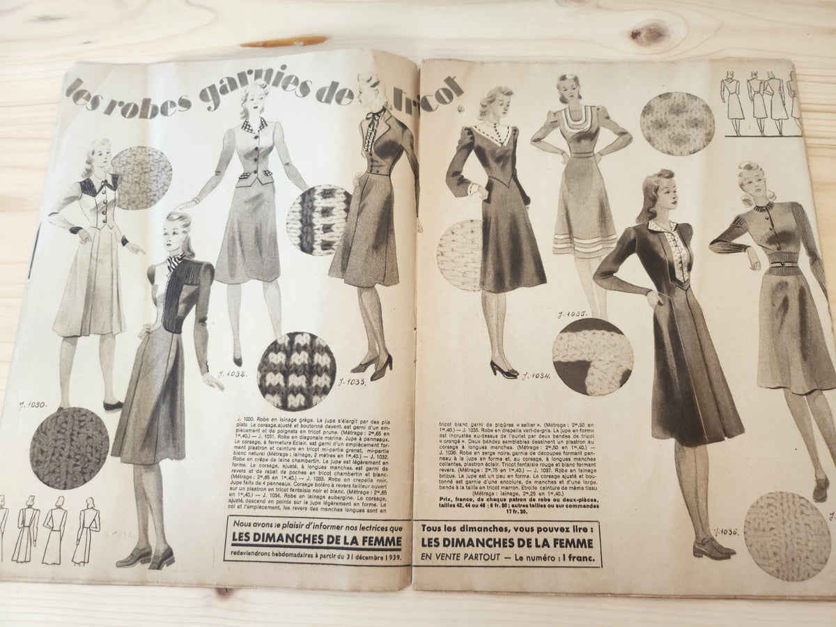Mode du jour 1939 n°971 deux tissus c chic  robes garnies de tricot