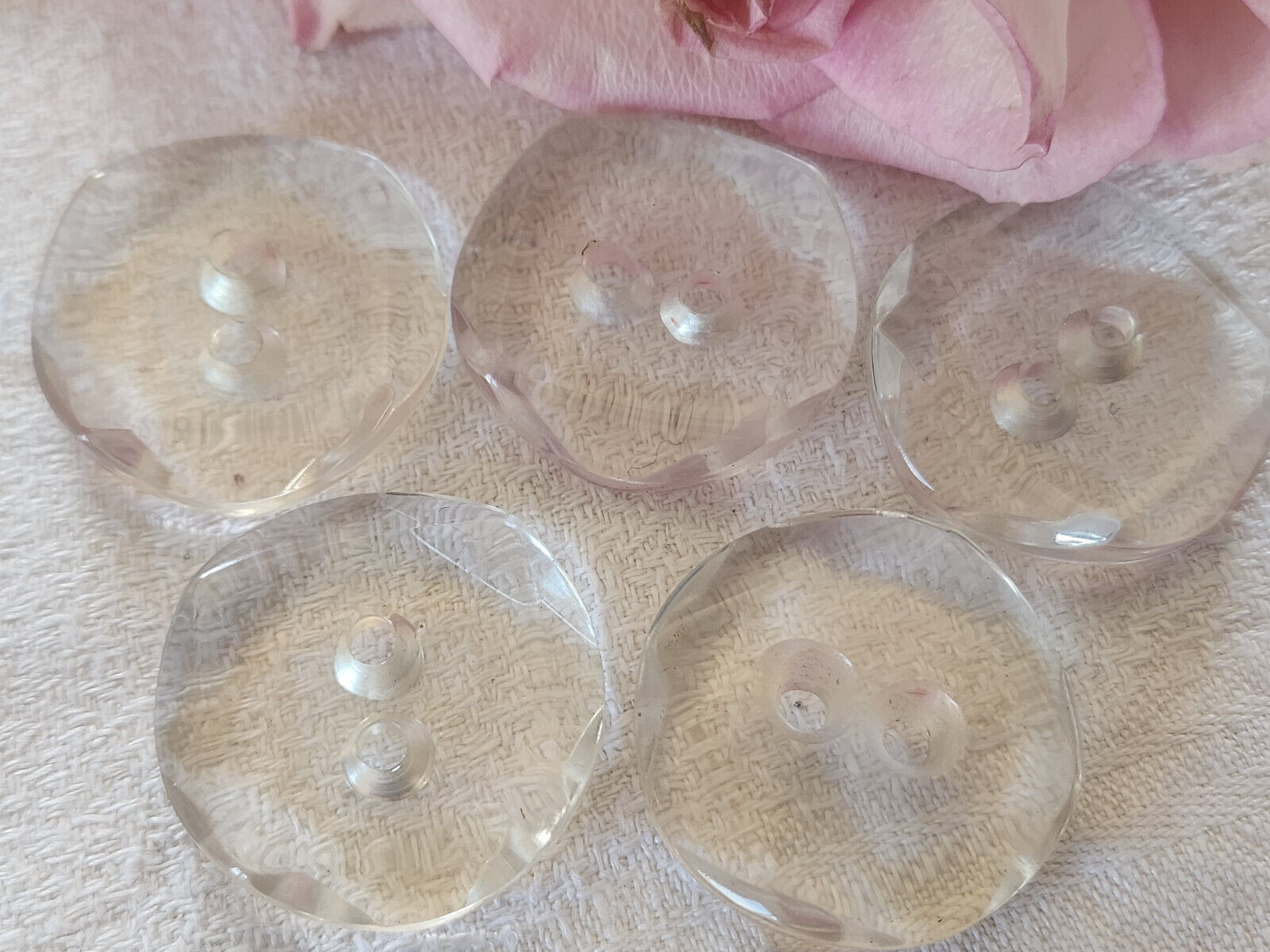 Lot 5 gros boutons vintage transparent 3 cm trous épais ref 0060