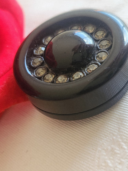 Imposant bouton vintage strass en verre noir 3,2 cm ou 32 mm ref 6267