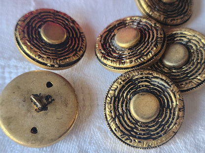 Lot 6 gros boutons vintage en métal doré travaillé 2,5 cm ref 5402