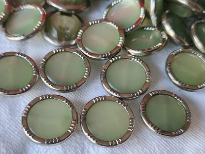 Lot 19 boutons vintage vert nacré metal argenté pied 1,6 cm ref 3917