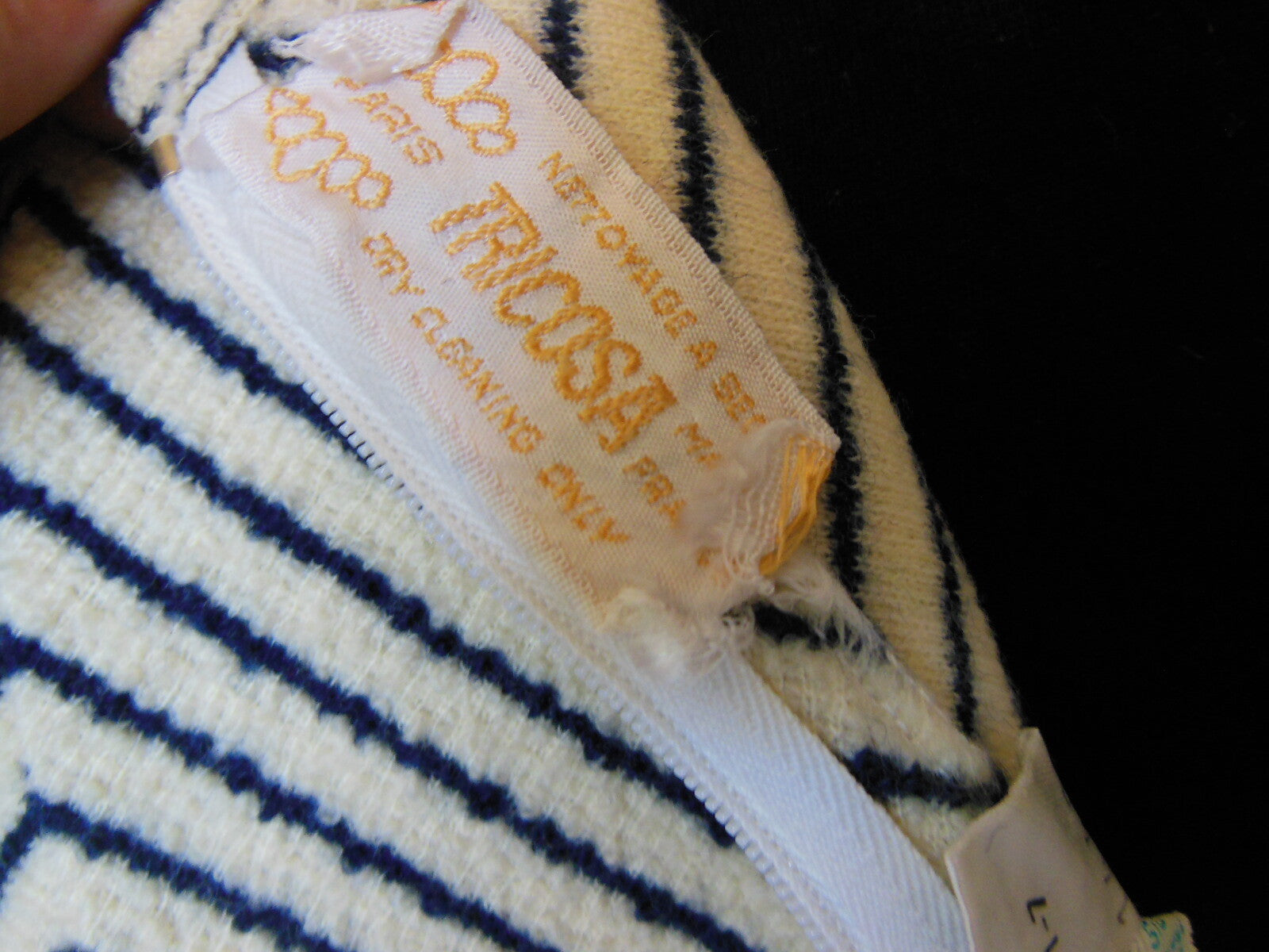 Pur vintage robe ancienne tricosa style marinière épaisse superbe écru 38 ?B5