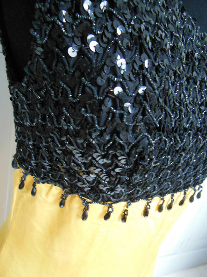 Pur vintage robe ancienne jaune sequin perlé quelques manque taille 36? B4