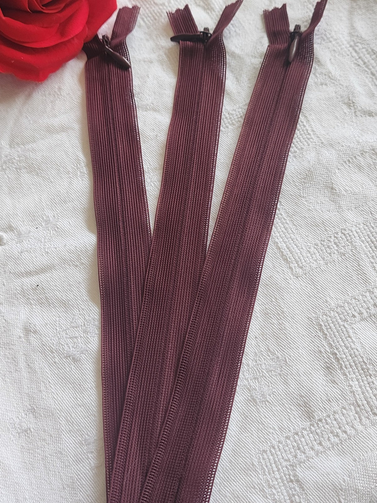 Lot 3 fermeture éclair 20 cm jaune prune/marron non- séparable A36 création