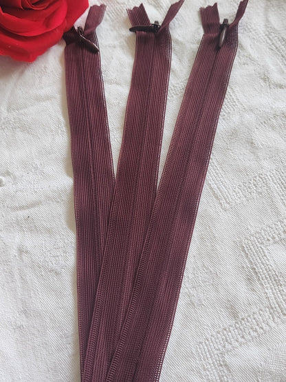 Lot 3 fermeture éclair 20 cm jaune prune/marron non- séparable A36 création
