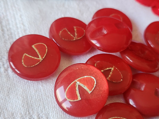 Lot 6  boutons vintage rouge inclusion argenté  pied lumineux 2,2 cm ref 2791