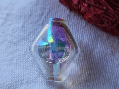 Bouton ancien en verre berlingot mordoré rose 1,8 sur 2,2 cm D12B