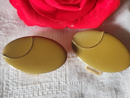 Boucle de ceinture ancienne vintage marron en deux parties