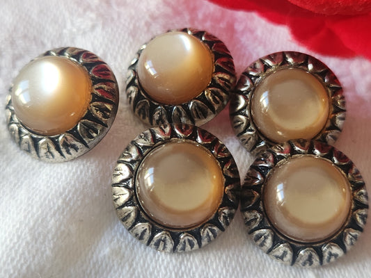 Lot 5 boutons vintage alliage argenté pied marron 1,8 cm ref 6152
