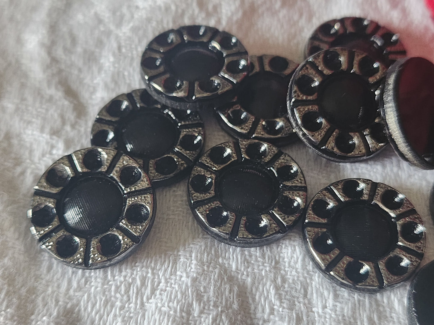 Lot 8 cabochons anciens verre noir à strasser vintage création 1,8 cm ref 2407