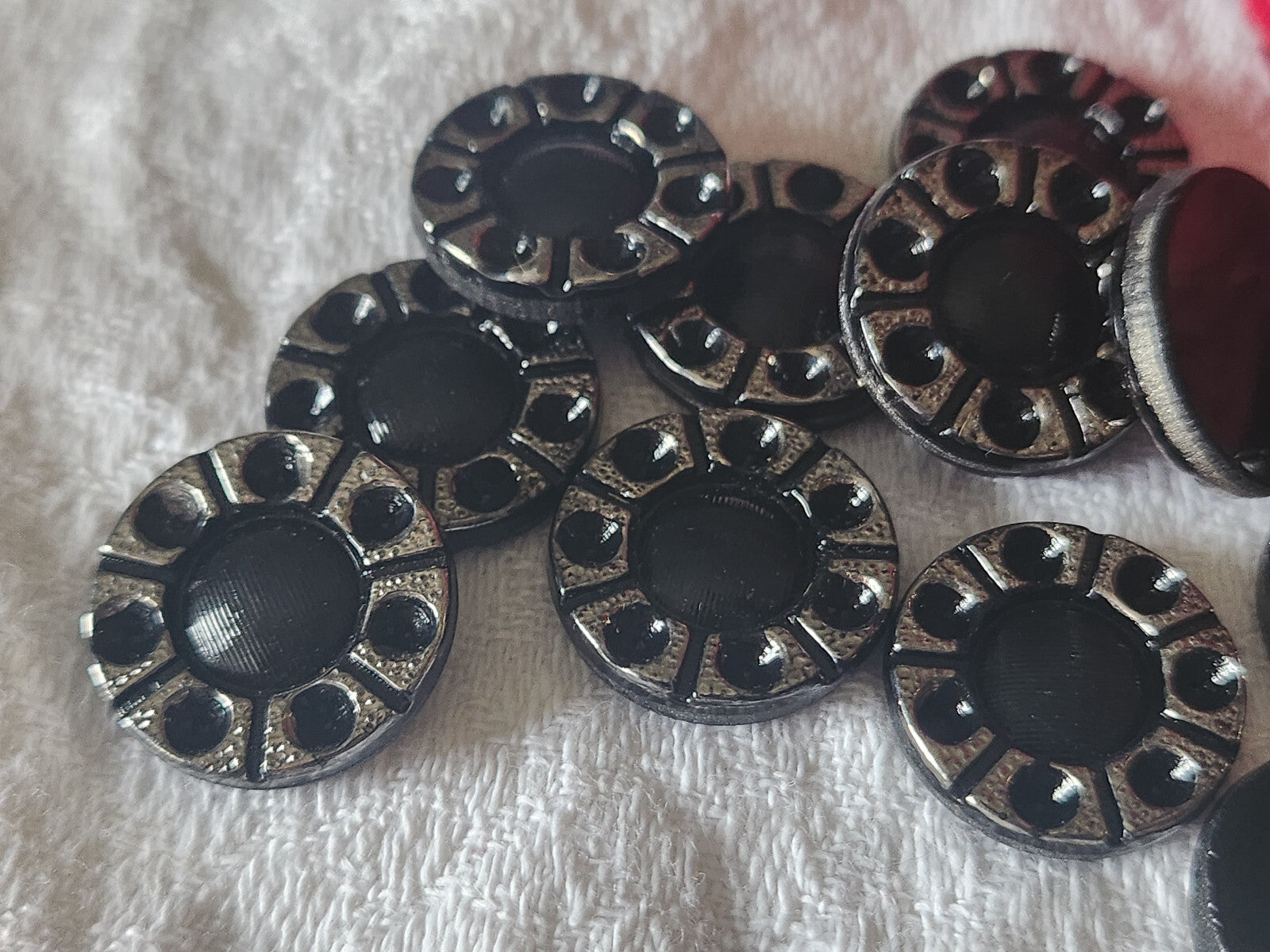 Lot 8 cabochons anciens verre noir à strasser vintage création 1,8 cm ref 2407