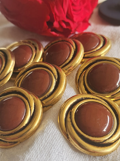 Lot 6 gros boutons anciens en metal coeur 2,4 cm lourd marron  ref 1717