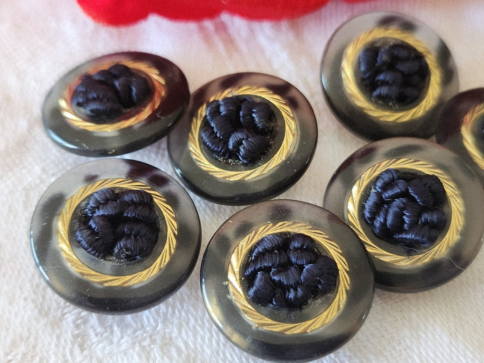 lot 6  boutons vintage coeur passementerie bleu à  pied 1,8 cm ref 3850
