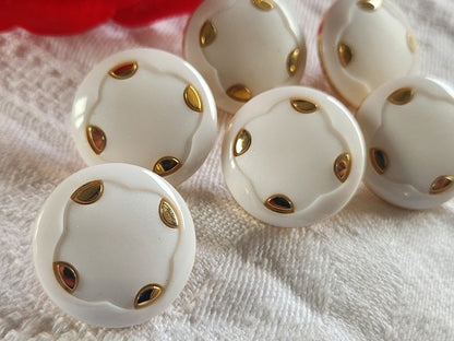 Lot 6 boutons vintage blanc doré à pied diamètre 2,1 cm ref 2383