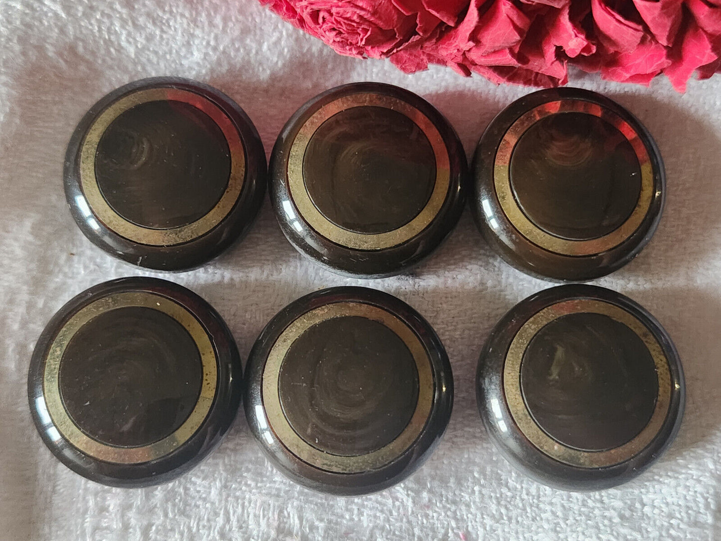 Lot 6 boutons vintage marron bombé pied 2,2 cm ref 4942