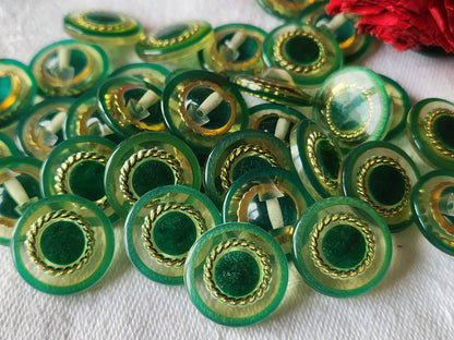 Lot 14 boutons vintage à pied vert inclusion 1,5 cm ref 3671