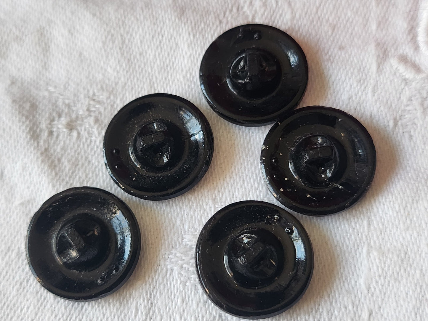 Lot 5 boutons vintage en verre noir ancien 1,8 cm ref 4933