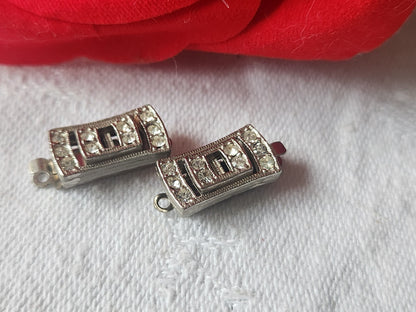 Lot 2 fermoirs vintage anciens metal strass petit 0,7 sur 1,8 cm au maximum D19D