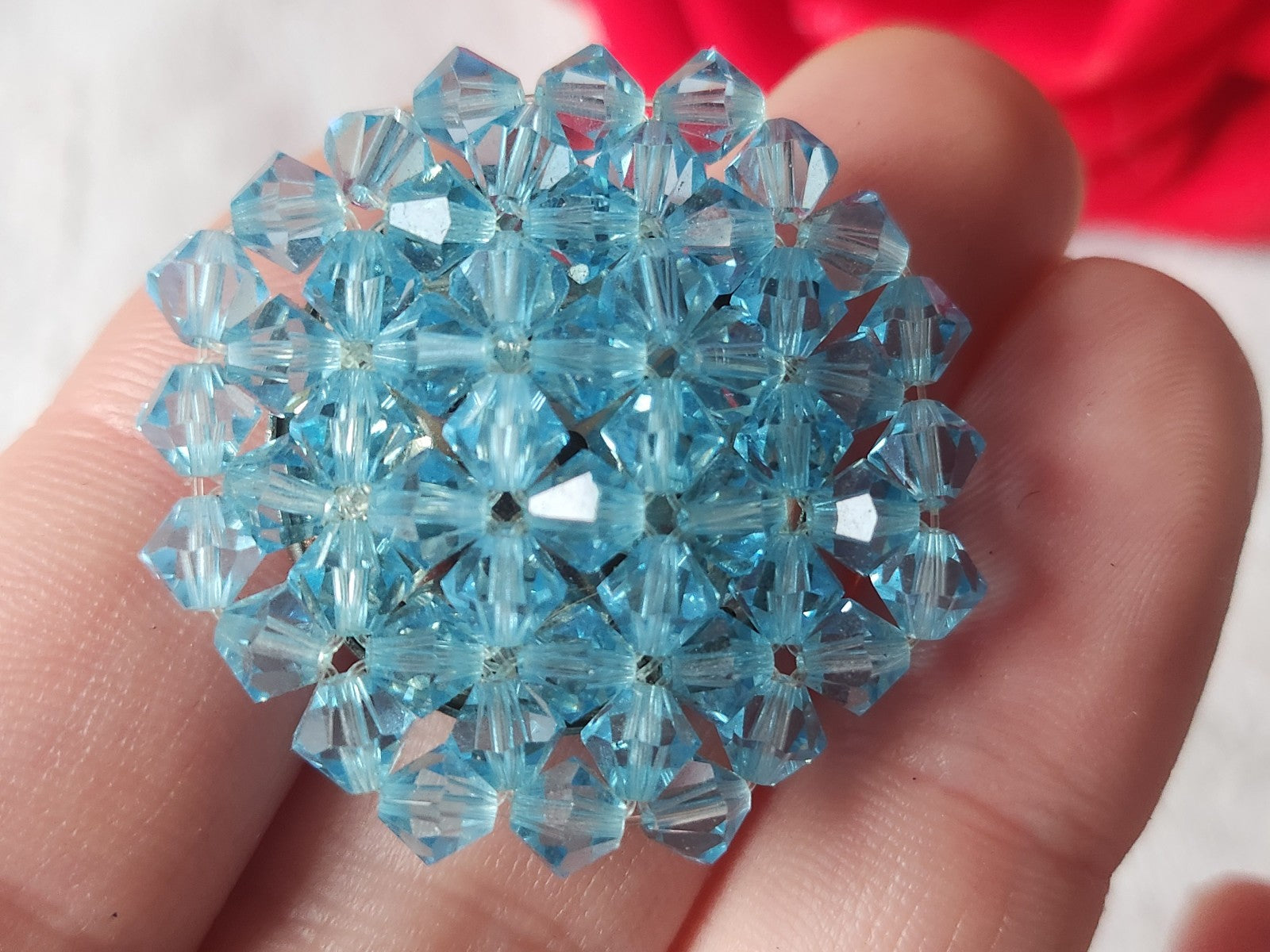 Enorme bouton vintage bleu perle en verre créateur 3,5 cm D16O