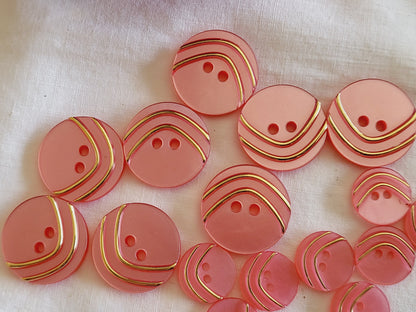 Lot 18 boutons  vintage  panaché rose doré mm serie  1,1 et 1,8 cm ref 3787