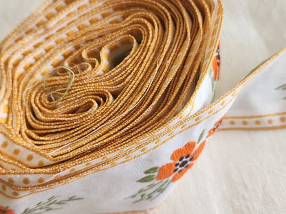 Large galon ancien vintage torchon drap orange marron  5 mètres sur 5 cm T8