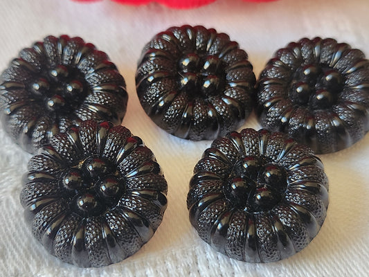 Lot 5 gros boutons vintage en verre noir ancien 2,1 cm bombé  ref 5107