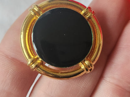 Gros bouton vintage en métal doré et noir bleuté ajouré pied 2,9 cm ref 1290