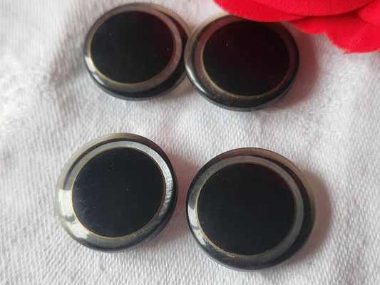 Lot 4 boutons vintage noir inclusion gris argenté pied 2,2 cm ref 106