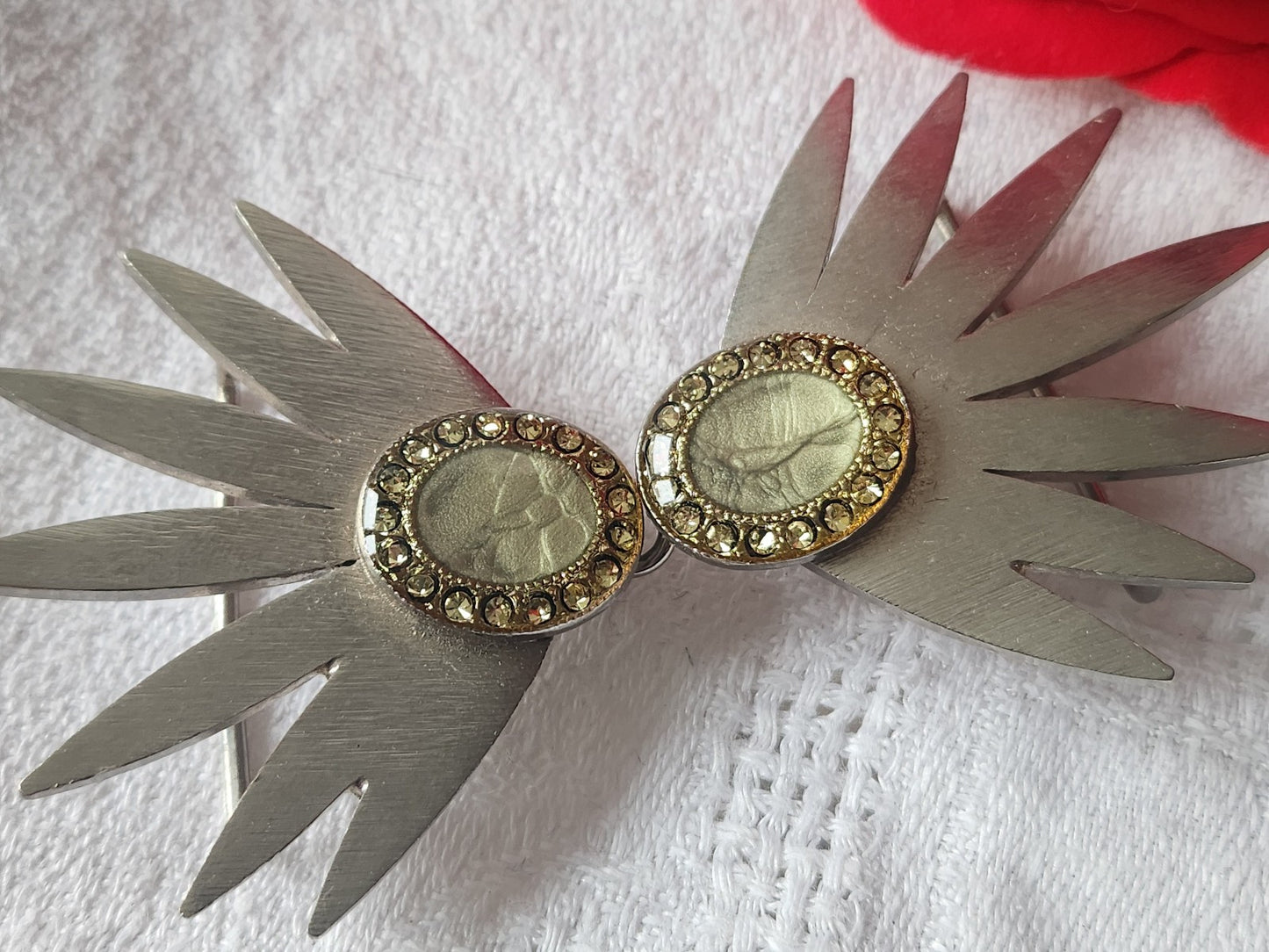 Boucle de ceinture ancienne vintage  metal strass  en deux parties