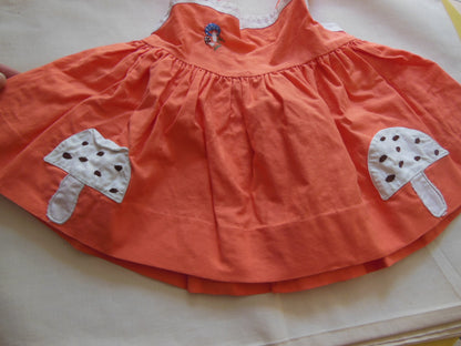 Petite robe ancienne enfant  poupée orange vintage champignon B4