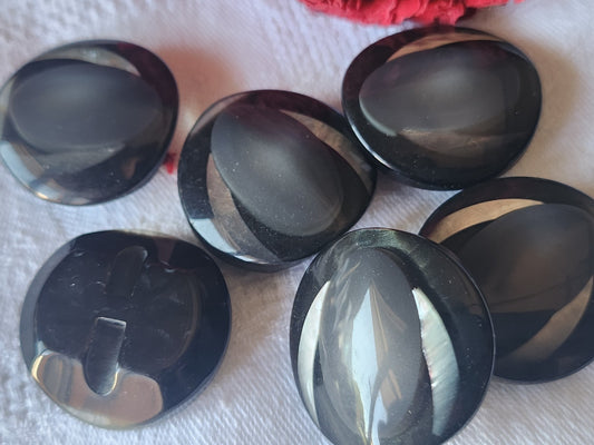 Lot 6 gros  boutons vintage  gris noir inclusion 2,8 cm ref 5570