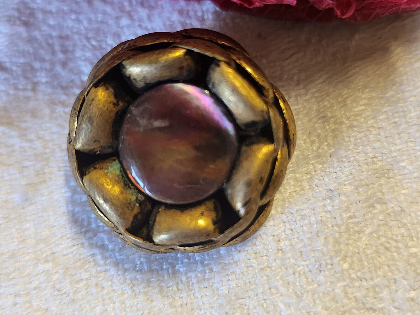 bouton ancien metal coeur en nacre pourtour effet ananas 2,3 cm G8B