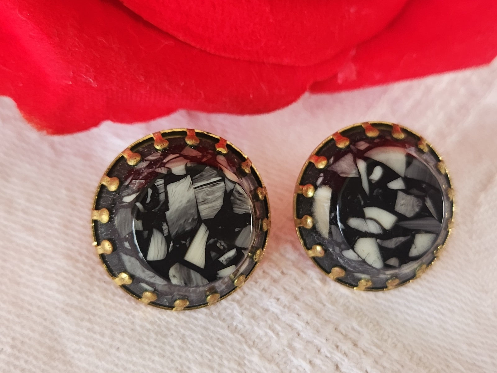 Collection duo boutons anciens effet mosaïque gris métal 1,8 cm bleu 18 mm  G12P