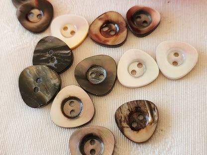 Lot 14 boutons ancien en nacre panaché 1,4 cm (13) et 1,2 cm (1) ref 6646