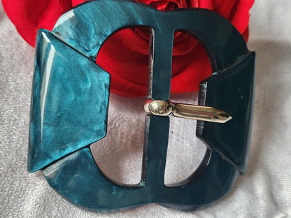 Enorme boucle de ceinture ancienne bleu 7,9  sur 6 cm T7