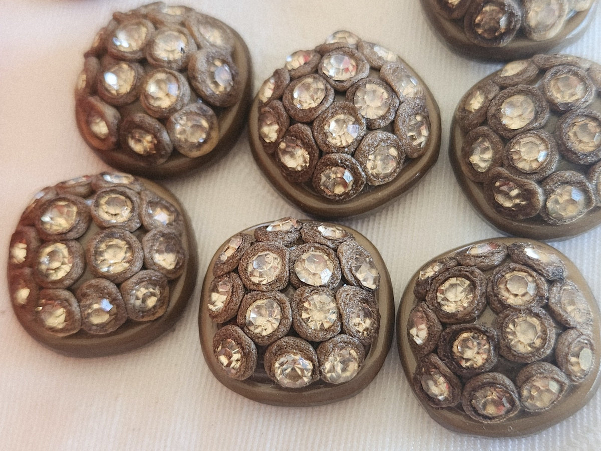 Lot  6 boutons vintage parurier résine strass marron pied 20 mm ou 2 cm ref 6293