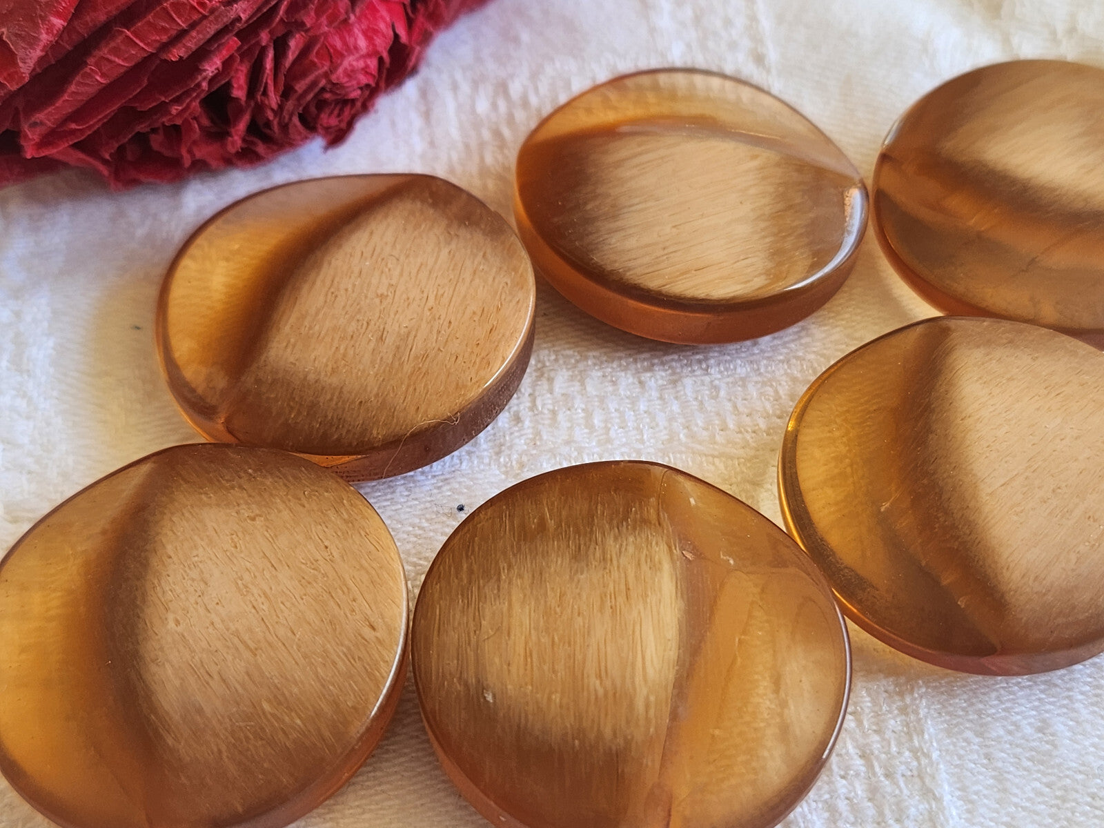 Lot 6 gros boutons vintage marron transparent épais lourd 3 cm ref 550