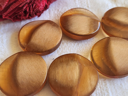 Lot 6 gros boutons vintage marron transparent épais lourd 3 cm ref 550