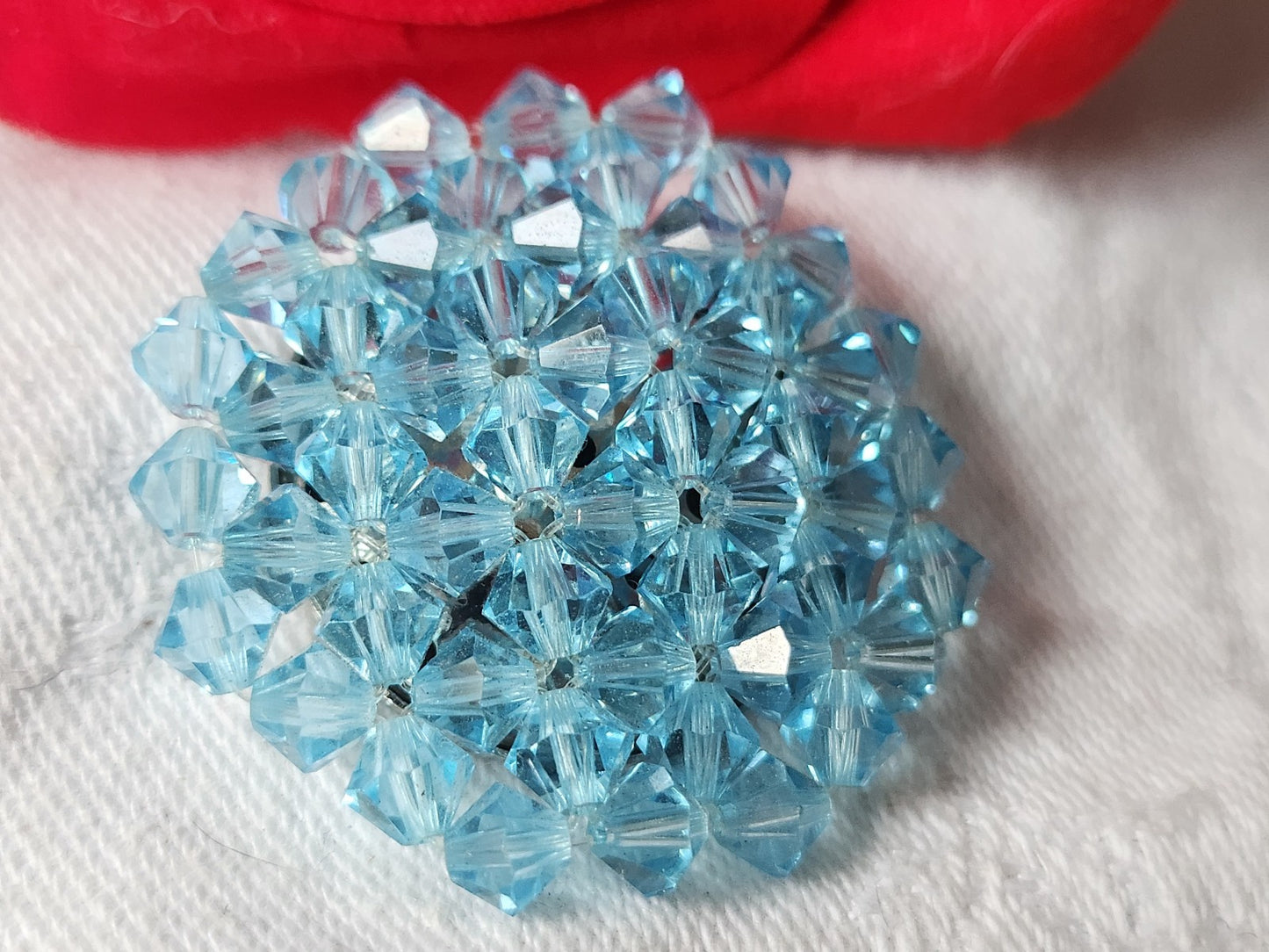 Enorme bouton vintage bleu perle en verre créateur 3,5 cm D16O