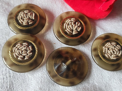 lot 5 gros boutons vintage coeur passementerie marron  pied 2,7 cm ref 548