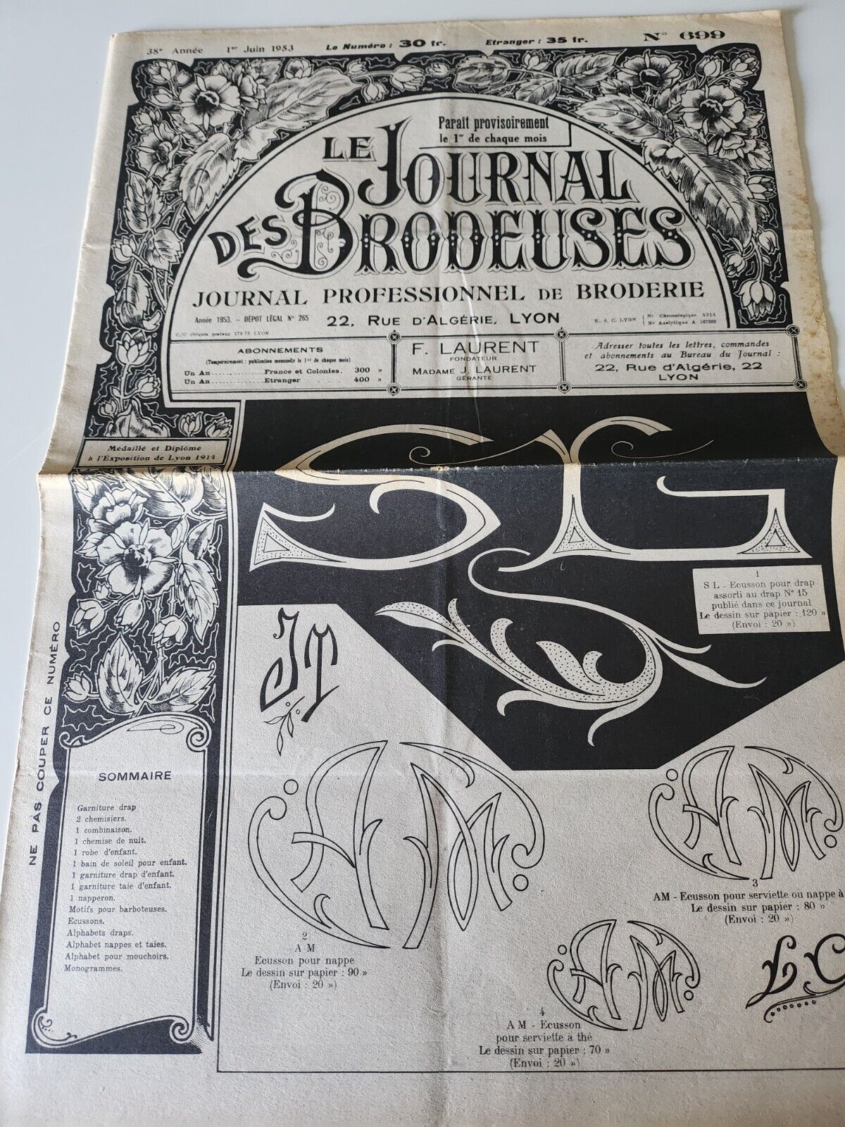 Le journal des brodeuses 1953  n° 699 combinaison drap mouchoir alphabet