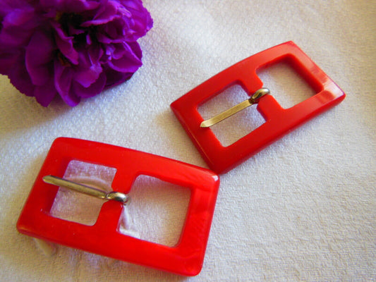 Duo boucles de ceinture vintage rouge rectangulaire ME2AA 