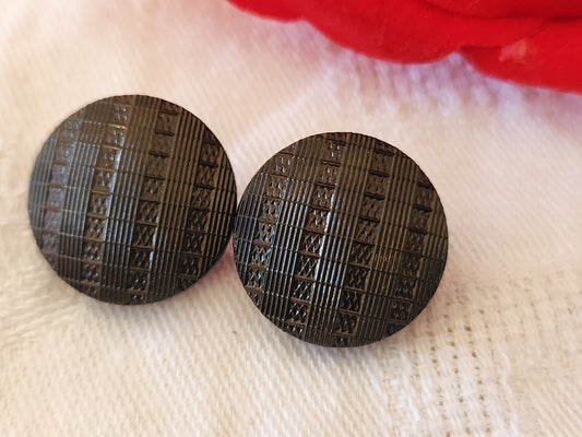 Duo boutons anciens en verre vintage marron  1,7 cm G11D