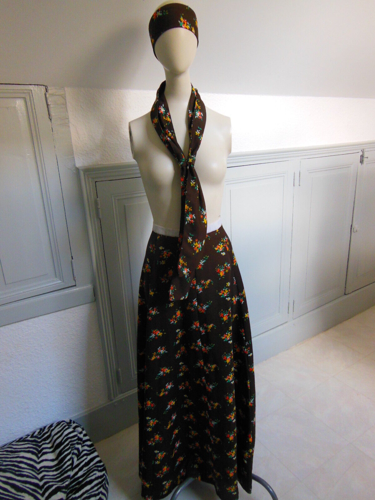 Pur vintage longue jupe bandeau cravate ancien taille 36/38 à remanier B4