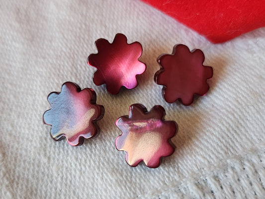 lot 4 boutons anciens en nacre rose foncé prune pied  1,1 cm D16B
