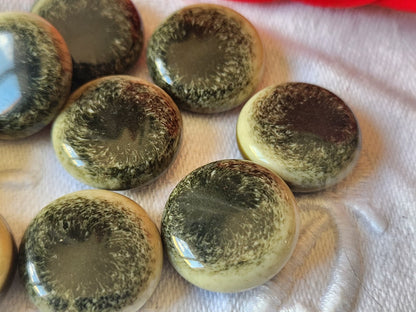 Lot 10  boutons vintage vert/noir creme pied bombé 1,6 cm ref 2488