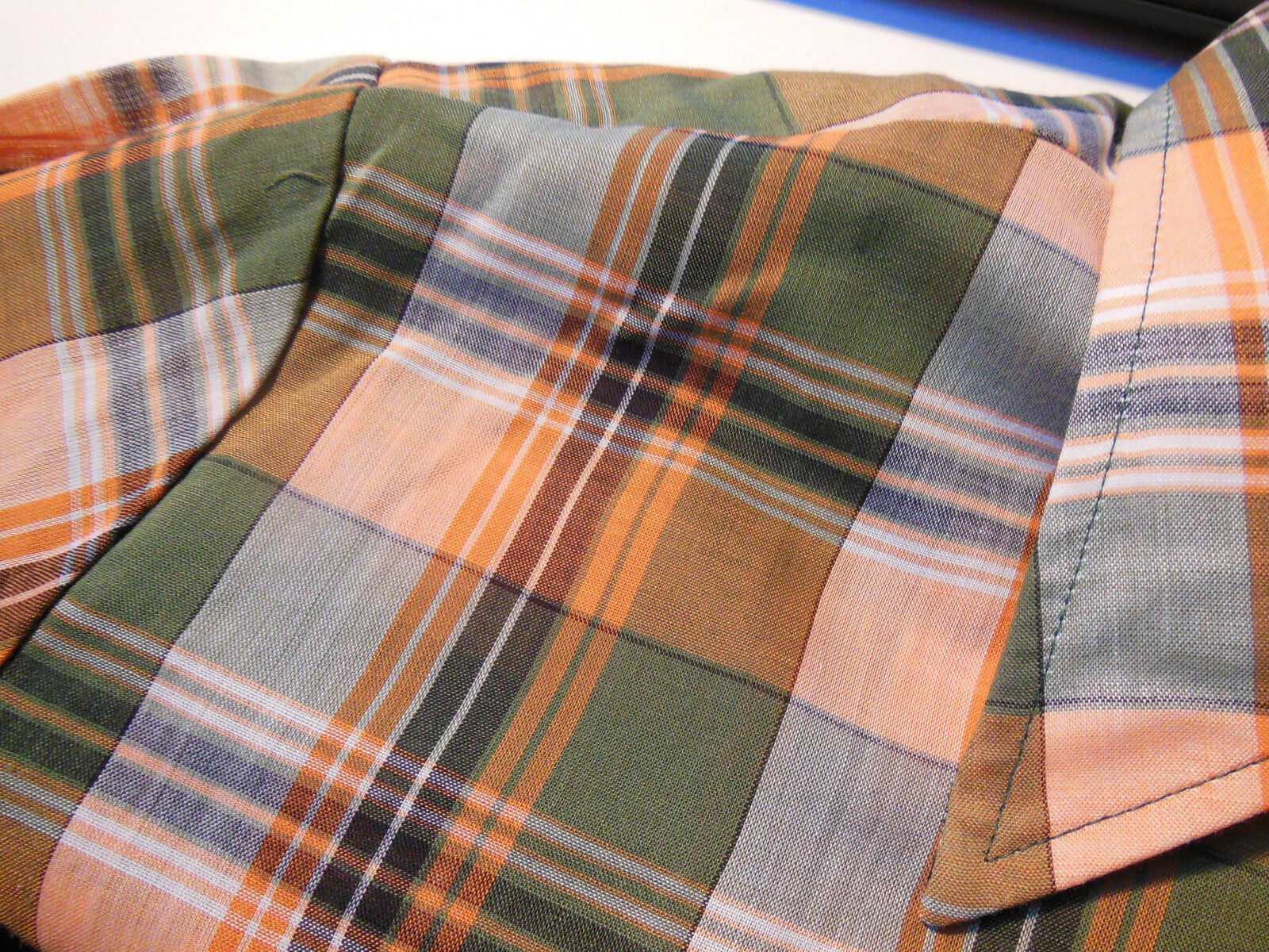Pur vintage ancienne chemise à carreaux vert orange T38? col  B4